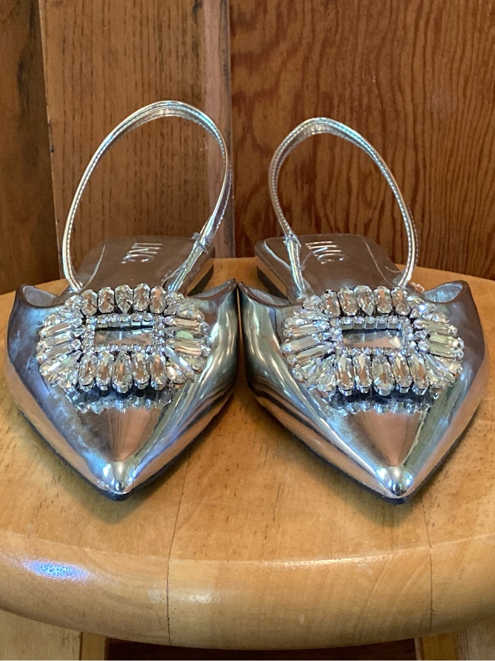 I.N.C. International Concepts Silver Rhinestone Slingback Flats Size 7